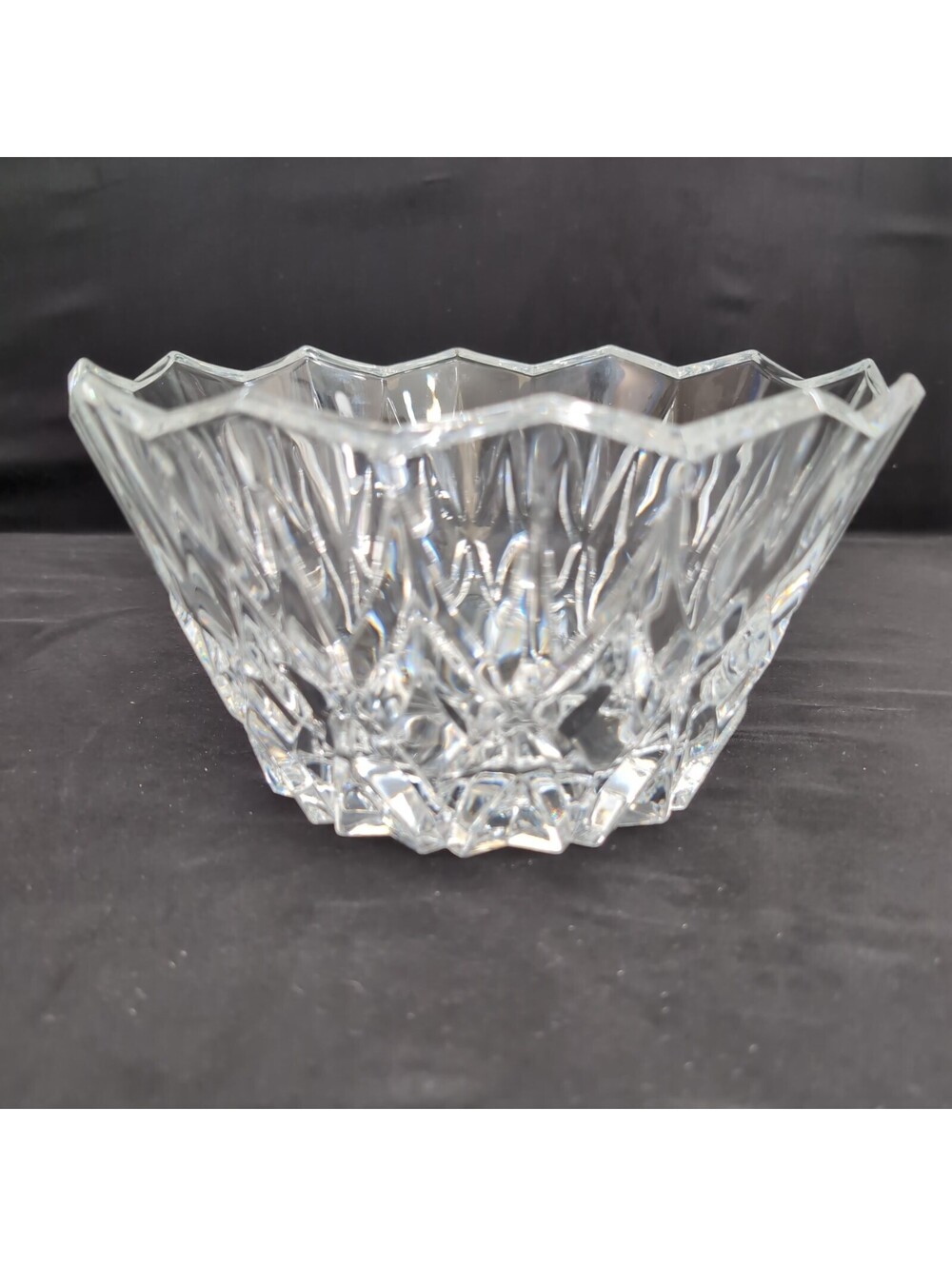 Vintage J.G. Durand Cut Crystal Glass Bowl Scalloped Edge Diamond Starburst